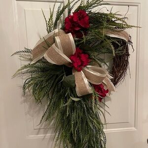 Elegant Red and Green Floral Wreath Handmade